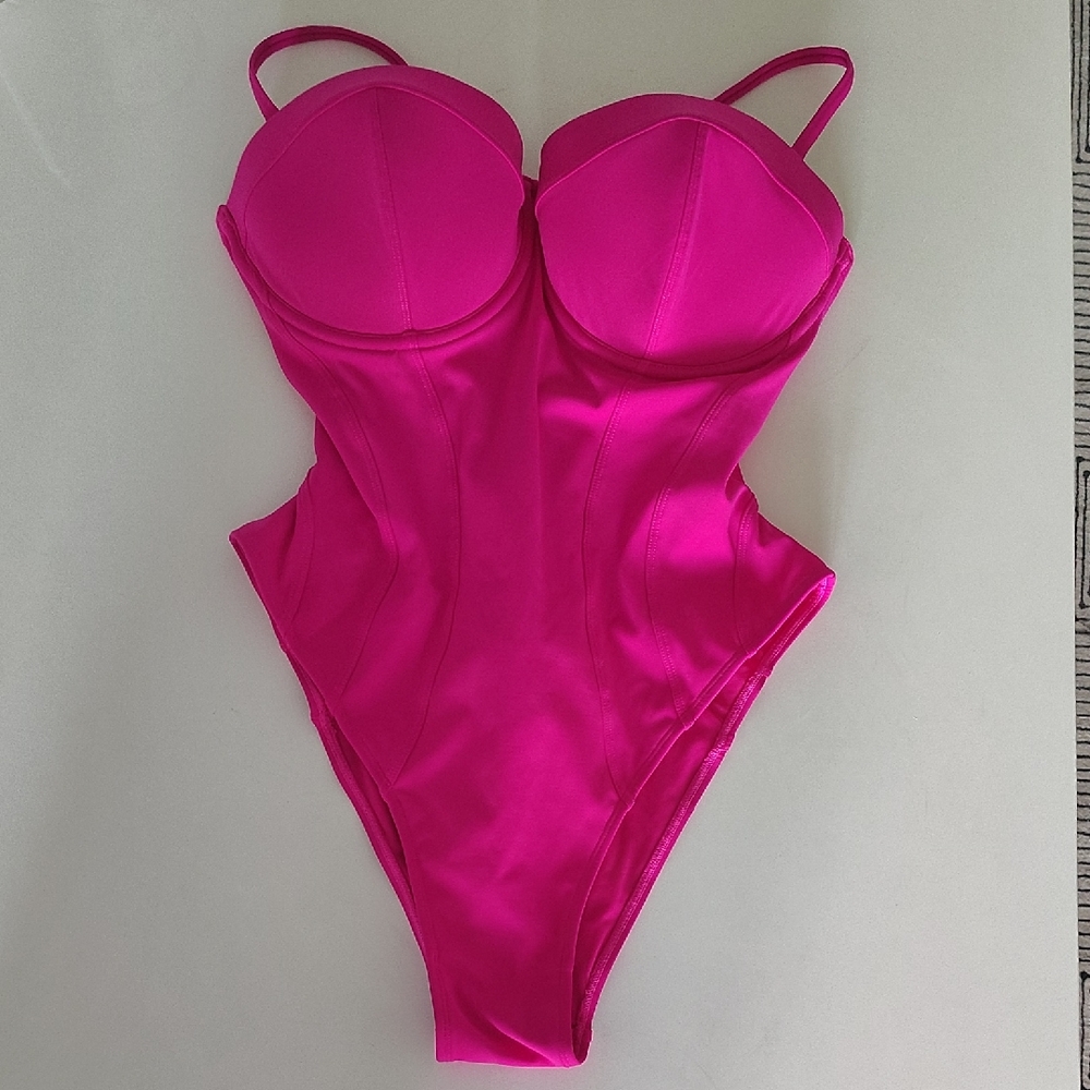 TA3 Women's Pink One-Piece Underwire Swim Suit Pushy large short d/dd